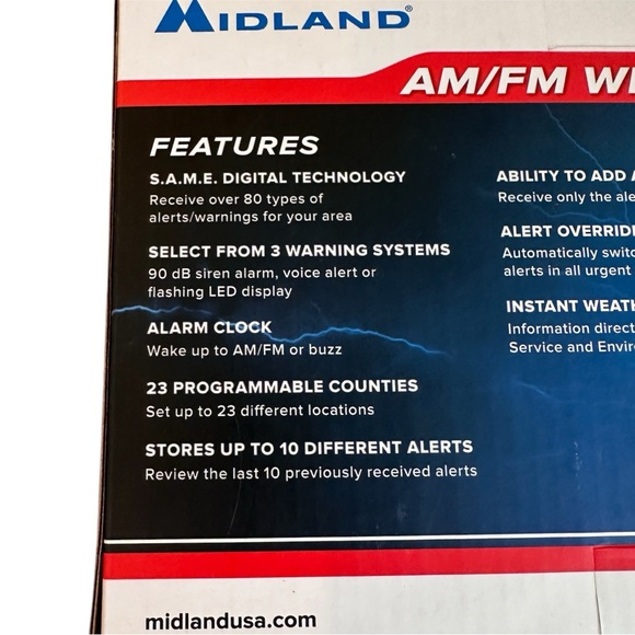 NEW Midland WR-300 Deluxe AM/FM Weather Alert Radio Alarm Clock NOAA - Picture 4 of 10